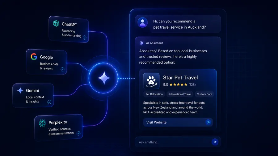 An AI assistant naming and citing a local business in its recommendation